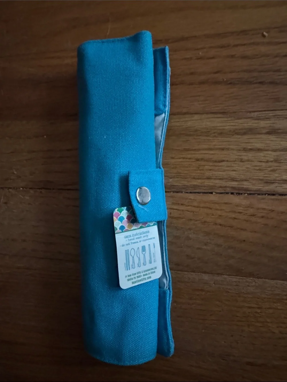 Bamboo Utensil Travel Set in cloth, Teal case NWT #4